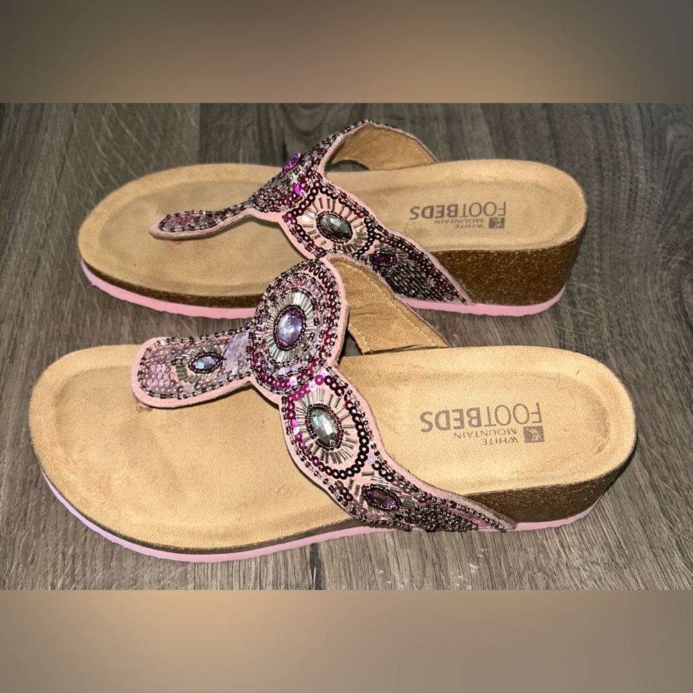 White Mountain FootBeds Purple/Pink Beaded Women's Sandals, Size 9M, Used - Picture 2 of 5